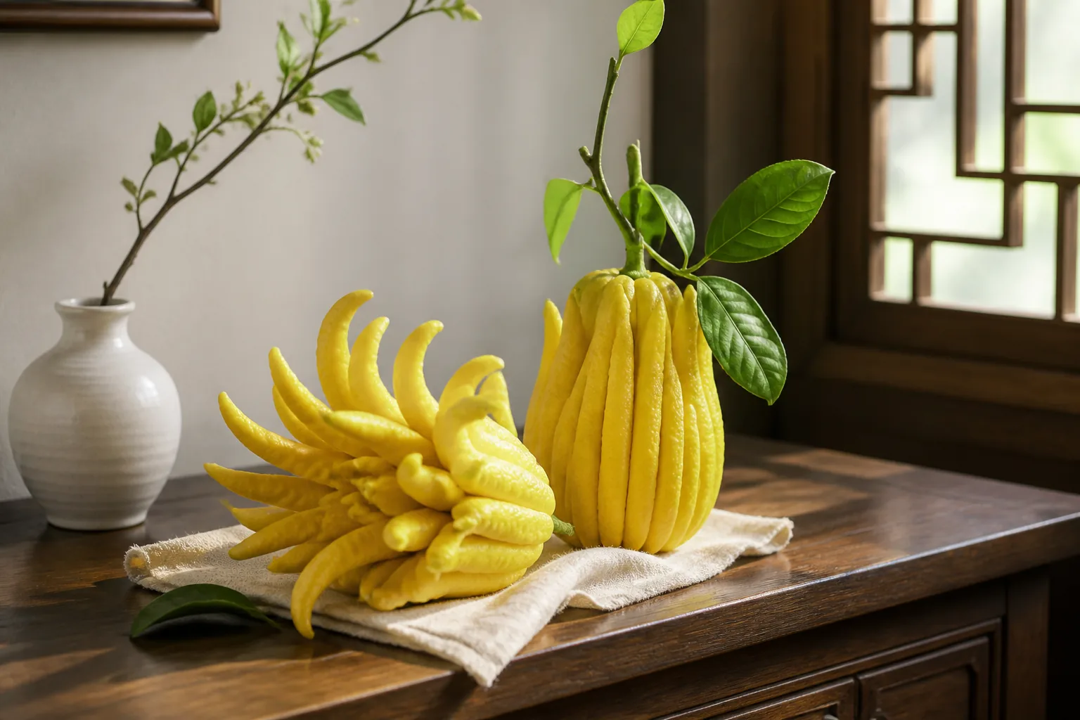 Buddha's hand citron displayed in a contemporary Chinese interior