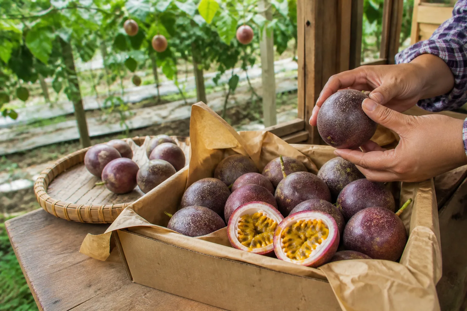 Wenshan passion fruit being checked and packed after harvest
