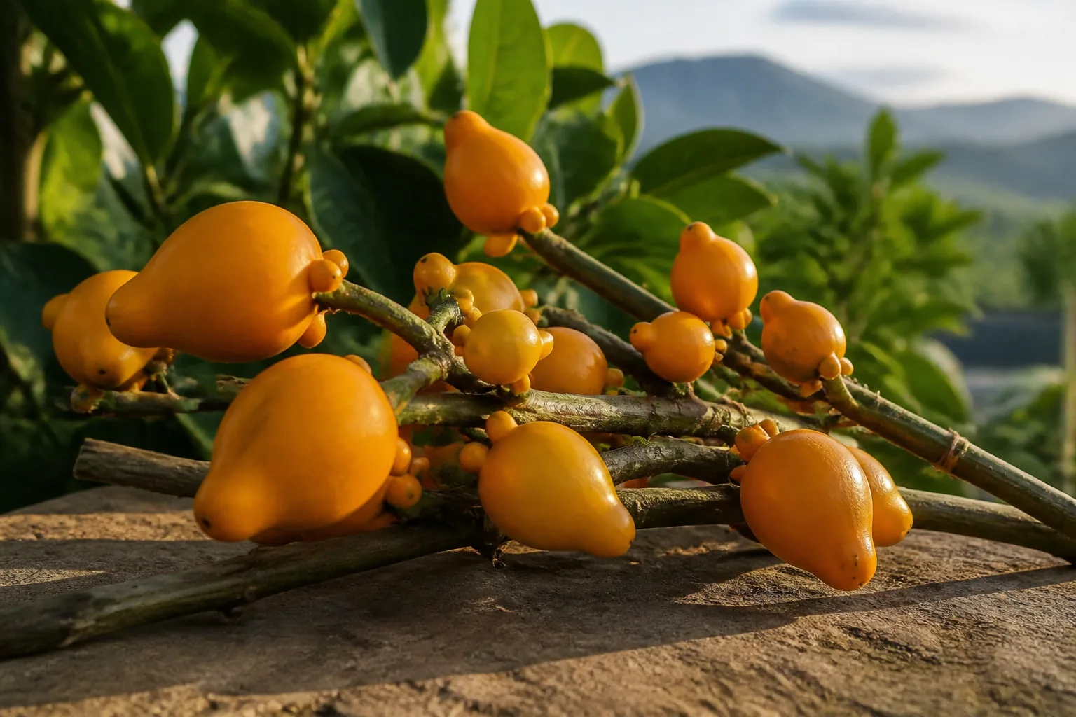 Golden pear-shaped Solanum mammosum ornamental fruit stems from Fengyue Flora