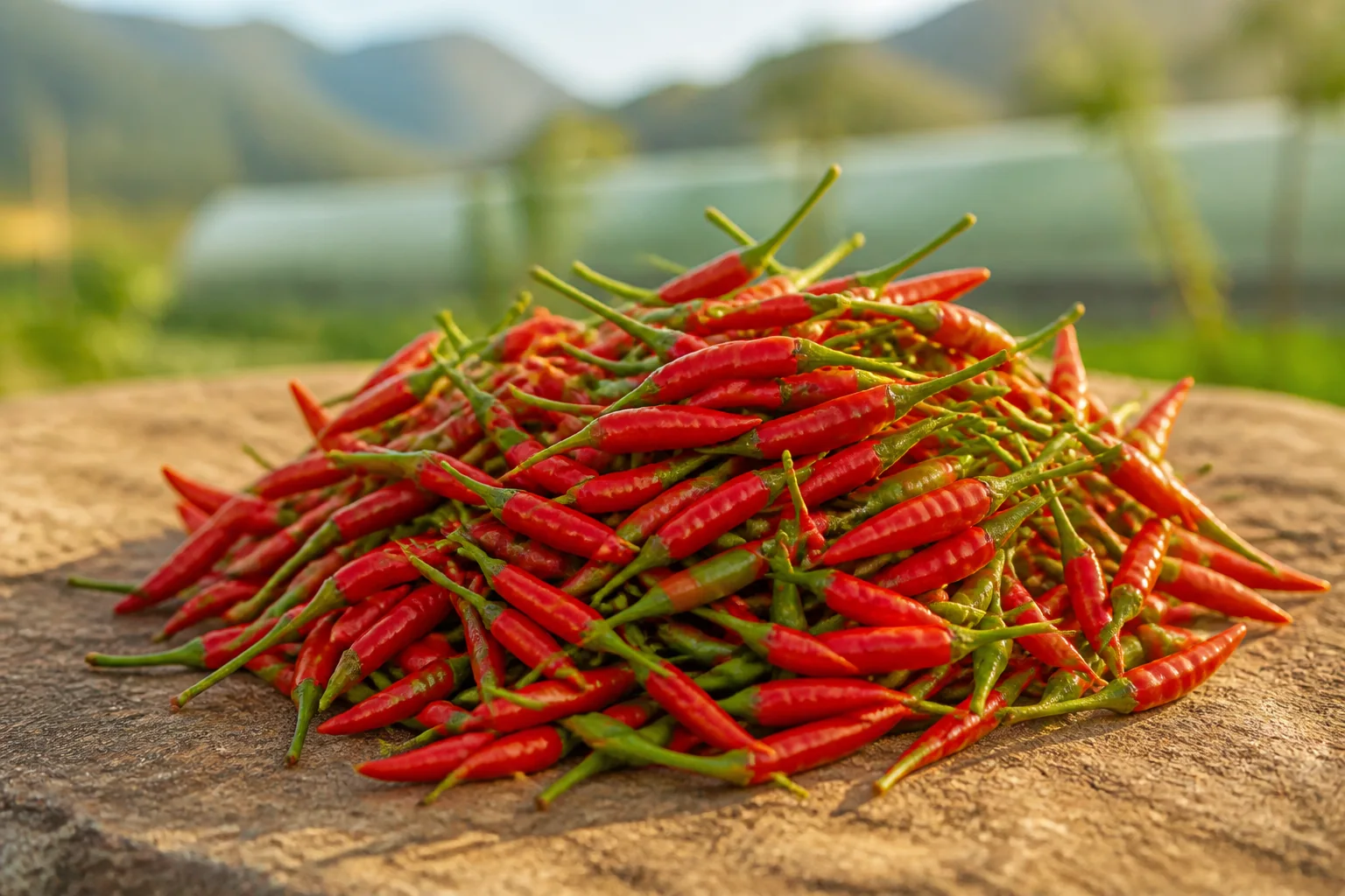 Fresh red and green Xiao Mi La chilies from Yunnan